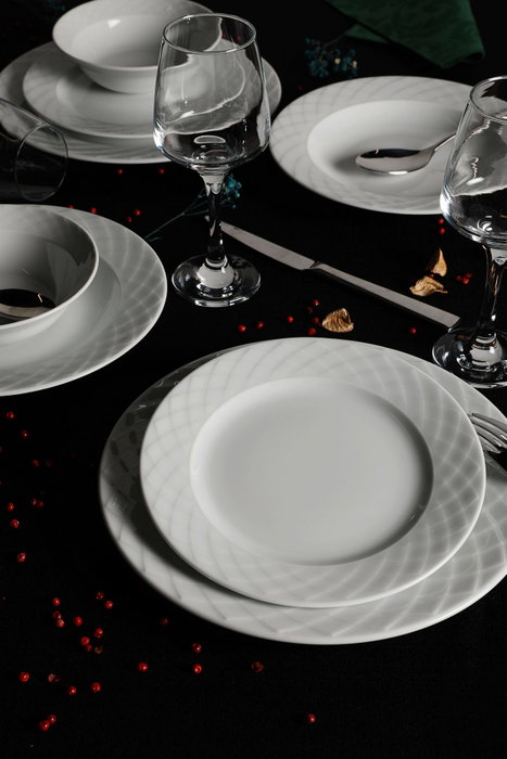 Hermia ALF24Y400 Vajilla de Porcelana Blanca 24 Piezas para Experiencia Gastronómica Elegante y Duradera